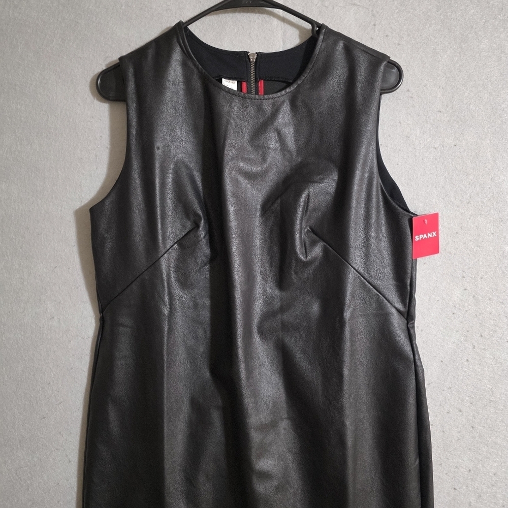 NWT Spanx Womens Leather Like Sleeveless Sheath Dress Luxe Black 20392R Size L - Picture 6 of 11